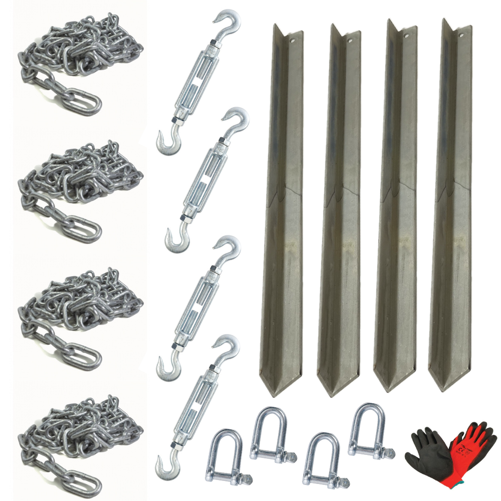 Kit de retenue pour caravane statique avec chaîne de 7 mm et piquets de sol de 29 po