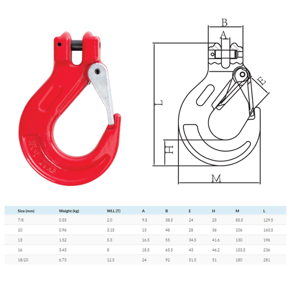 Grade 80 Clevis Sling Hook With Latch 16MM WLL 8T