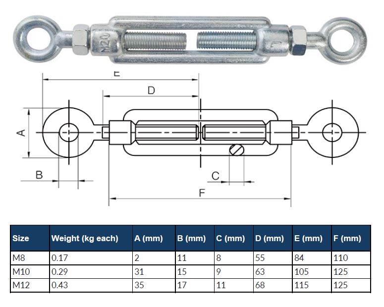 8mm Straining Screw Eye & Eye Tension Chain Adjuster