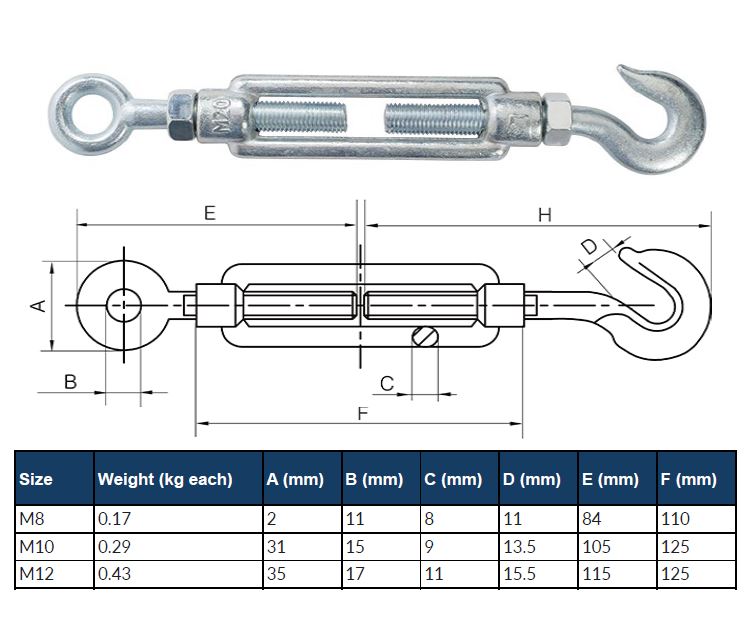 8mm Straining Screw Hook & Eye Tension Chain Adjuster