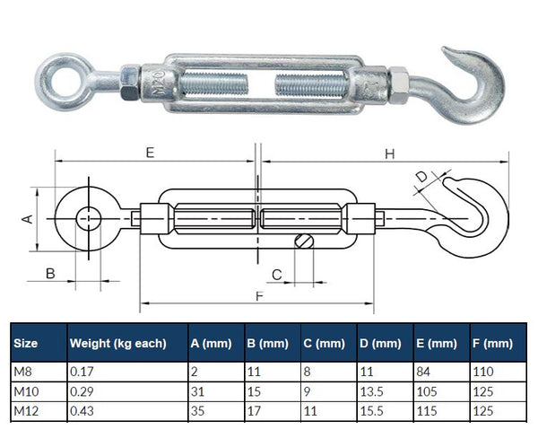 12mm Straining Screw Hook & Eye Tension Chain Adjuster
