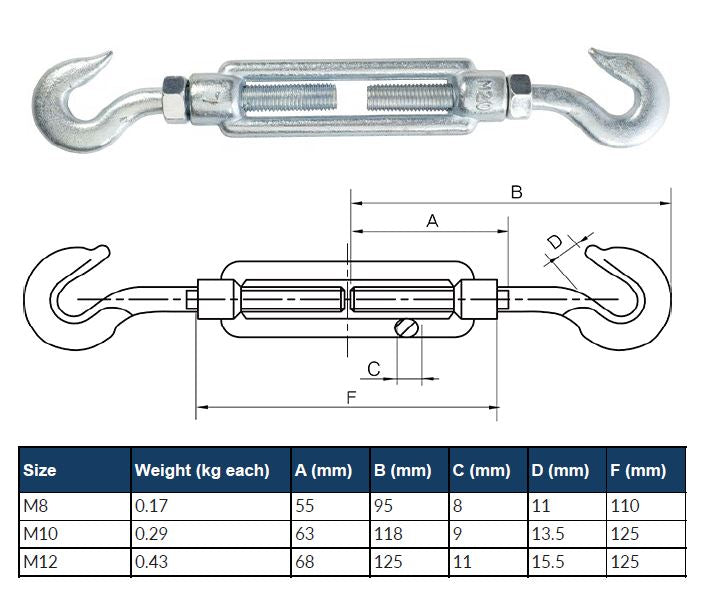 8mm Straining Screw Hook & Hook Tension Chain Adjuster